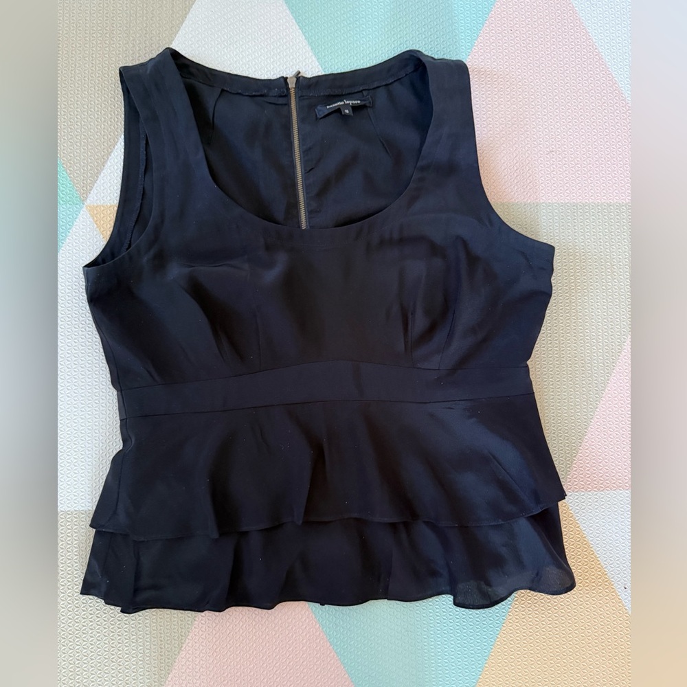 Nanette Lepore Black Sleeveless Peplum Ruffle Silk Top Size 10 - Picture 5 of 9